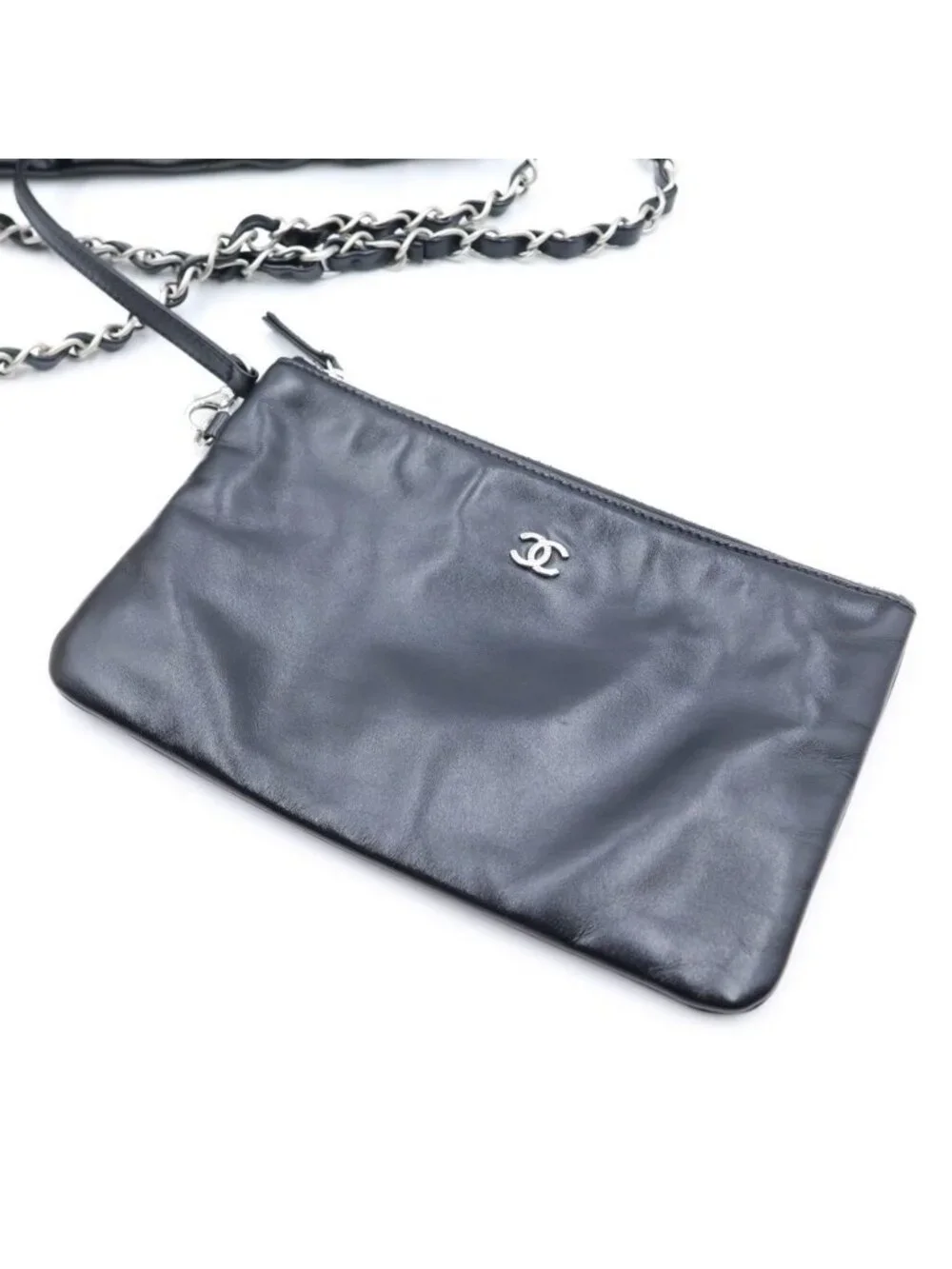 Chanel 22 Small Drawstring Chain Shoulder Bag Black Calfskin Silver
